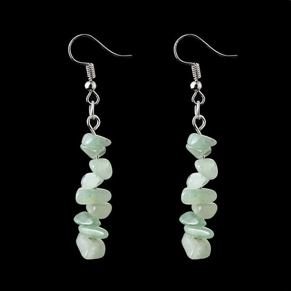 Namzi-b Personalized Natural Stone Earrings, Irregular Natural Crystal Stone Beaded Earrings, Multi color Tassel Earrings (Green)