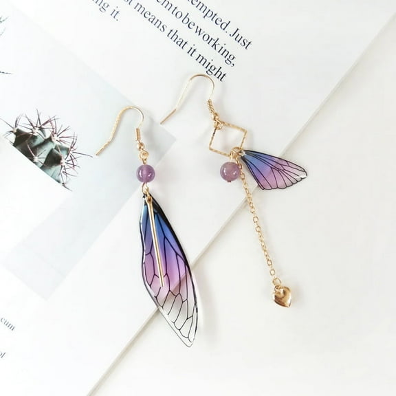 Namzi-b Plated Asymmetrical Butterfly Bug Wing Drop Dangle Earrings Crystal Fairy Wing Earrings for Women Wedding Jewelry,Ear clip style,Orange