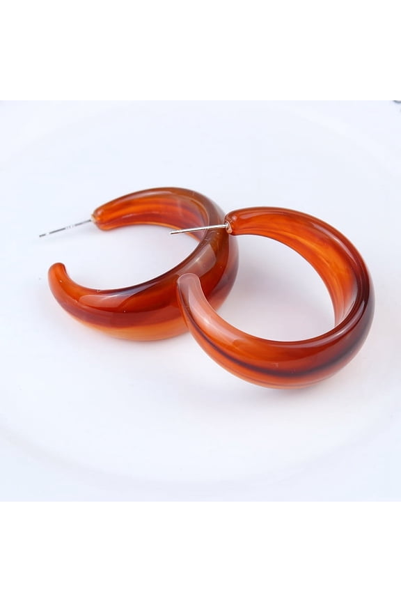 Retro Simple Acrylic Geometric Square Hollow Earrings C-shape Candy Color Earrings, Lovely Colorful Resin Ear Stud Big Hoop Earrings-D13