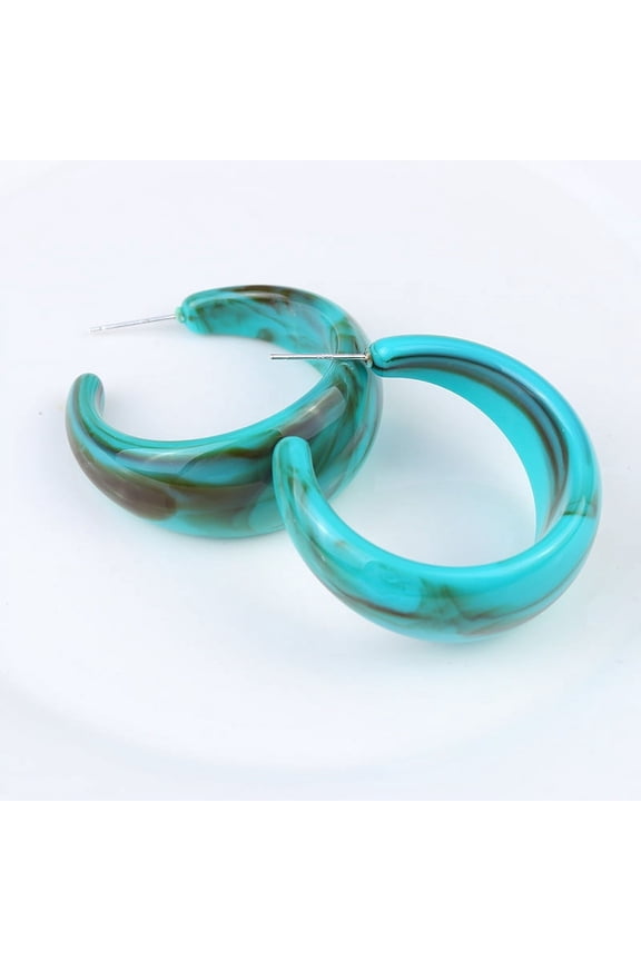 Retro Simple Acrylic Geometric Square Hollow Earrings C-shape Candy Color Earrings, Lovely Colorful Resin Ear Stud Big Hoop Earrings-D14