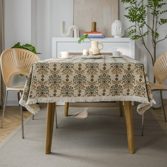 Namzi-b Retro Tablecloth Fabric Home Rectangular Table Fabric Geometric Tea Table Fabric Long Bar Meal Pad Fabric Desk Pad Printed Tablecloth (Yellow, 90 * 90cm)