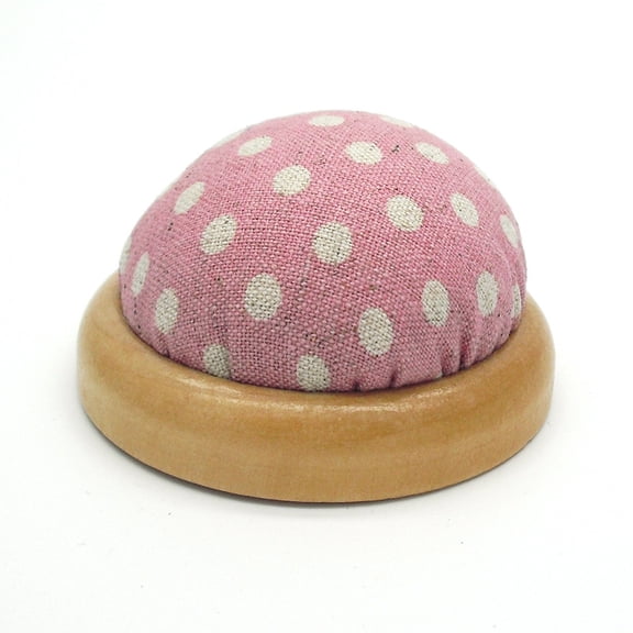Namzi-b Round Pin Cushion with Wooden Base and Printed Floral Fabric Coated for Daily Needlework (Pink)