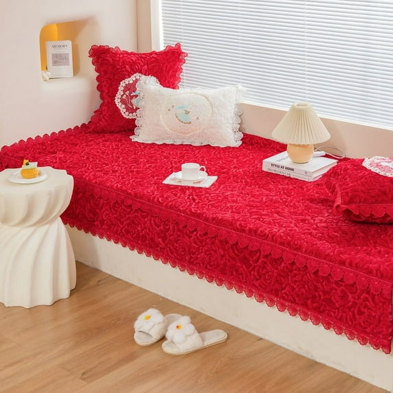 Namzi-b Solid Color Plush Table Runner,Faux Sheepskin Decorative Shaggy Dresser Scarf,Not-Slip Desk Pad,Luxury False Fur Dresser Tablecloth-Wine Red 70x120cm(27.56x47.24inch)