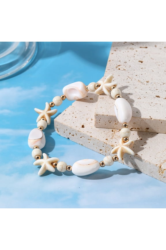 Turtle Starfish Bracelet Anklet for Women Boho Blue Turtle Starfish Anklet String Bracelet Colorful Starfish Bracelet Summer Beach Jewelry,White