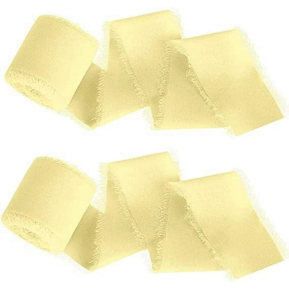 Namzi-b gifts, flowers, gift box packaging ribbons, hand torn raw edge chiffon ribbons, hand held flower tassels, ribbon bow decoration silk cloth strips (yellow)