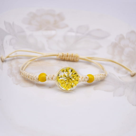 Namzi-b handmade beaded bracelet, suitable for both men and women, transparent crystal life tree stem flower woven rope bracelet, stretchable bracelet (yellow)