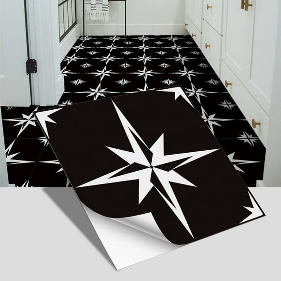 Namzi-b imitation ceramic tile flooring, bathroom and bedroom floor decoration, thickened frosted wall sticker, waterproof self-adhesive wallpaper (black, 12 pieces)