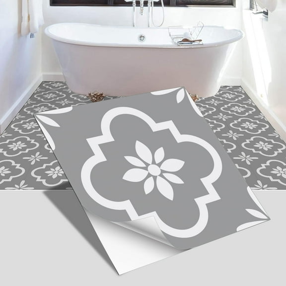 Namzi-b imitation ceramic tile flooring, bathroom and bedroom floor decoration, thickened frosted wall sticker, waterproof self-adhesive wallpaper (gray, 24 pieces)