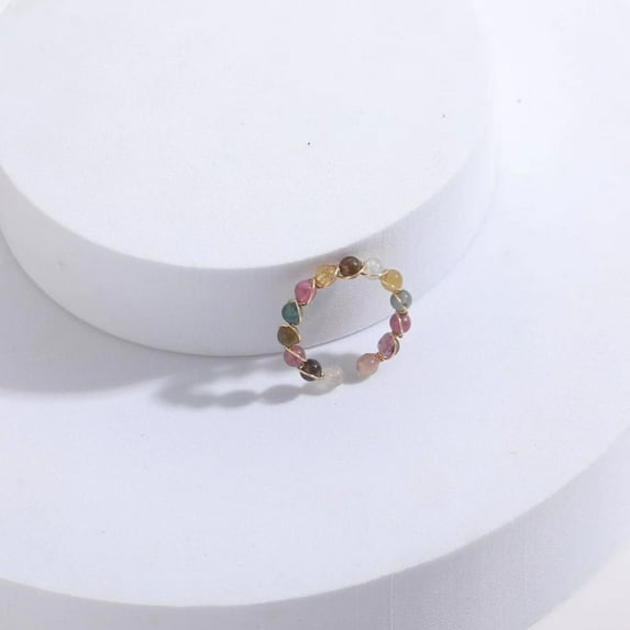 Namzi-b natural handmade ring, suitable for men and women to wear, gold wire wound beaded ring with an open ring (color)