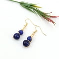 thumbnail image 1 of Namzi-b personalized natural stone earrings, handcrafted natural crystal stone round beads, gold copper wire wrapped earrings, beaded long style elegant earrings (blue), 1 of 1