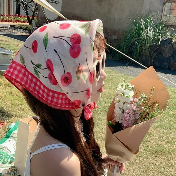 Namzi elegant and personalized scarf, rural art cotton and linen small square scarf, spring and autumn matching shirt, summer sun shading and sunscreen headband scarf (red)