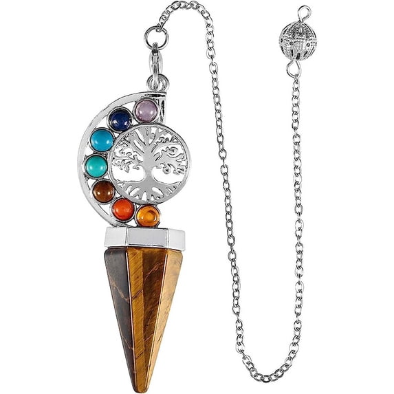Namzi handmade necklace pendant suitable for men and women, natural crystal life tree hexagonal pyramid 7-color spirit stone pendant (brown)