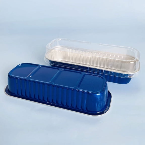 Namzi mini bread tray with plastic cover, 100 pieces, 6.8 oz, rectangular aluminum foil baking tray - navy blue