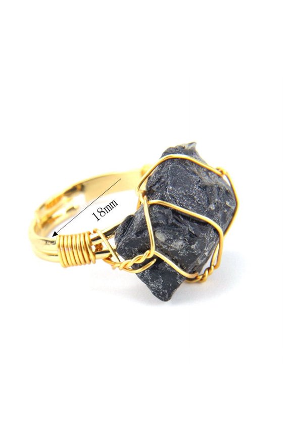natural handmade ring, suitable for both men and women to wear, with natural natural stone copper wire wrapped around the handmade opening adjustable ring (black)