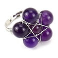 thumbnail image 1 of Namzi natural handmade ring, suitable for men and women to wear, silver handwound natural stone round bead flower ring with adjustable opening (purple), 1 of 1