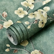 Namzi precision pressed rural style self-adhesive non-woven wallpaper, warm 3D wallpaper for bedrooms, European style living room 3D background wall wallpaper (dark green)