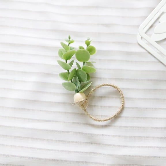 Namzi simulation green plant napkin buckle home hotel table napkin ring hemp rope wooden bead napkin ring (hemp rope light green)