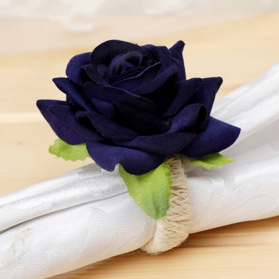 Namzi simulation rose napkin ring, hand woven hemp rope napkin ring, forest style pastoral style napkin ring (blue)