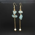 thumbnail image 1 of Namzi suitable for both men and women, natural crushed stone crystal pearl tassel earrings, long crushed stone earrings (blue), 1 of 1