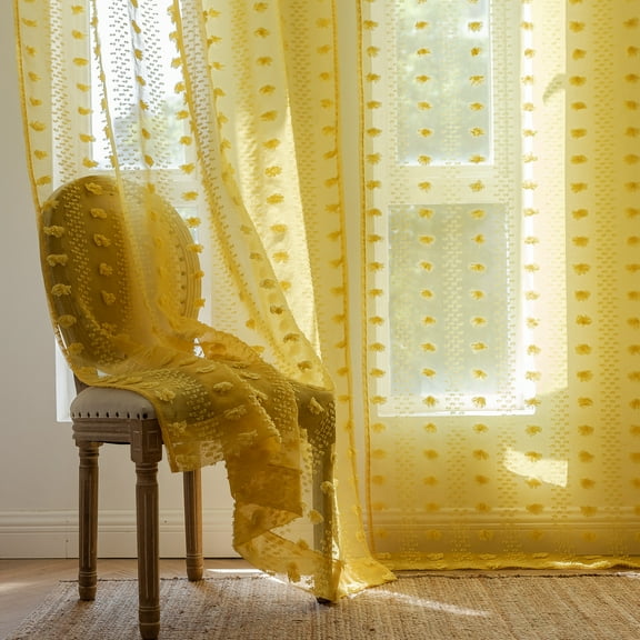 Namzi - yellow for & Valances, 1 slice Rod Pocket Sheer Drapes, 132*214CMSheer Window Curtains, Polyester Light Filtering Curtains for Living Room Bedroom, Easy Install
