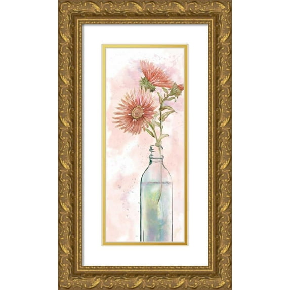 Nan 10x18 Gold Ornate Wood Framed with Double Matting Museum Art Print Titled - Vintage Bottle Daisy
