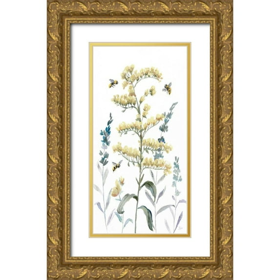 Nan 11x18 Gold Ornate Wood Framed with Double Matting Museum Art Print Titled - Bumble Bee Garden I