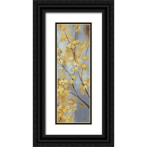 Nan 11x24 Black Ornate Wood Framed with Double Matting Museum Art Print Titled - Forsythia Garden II