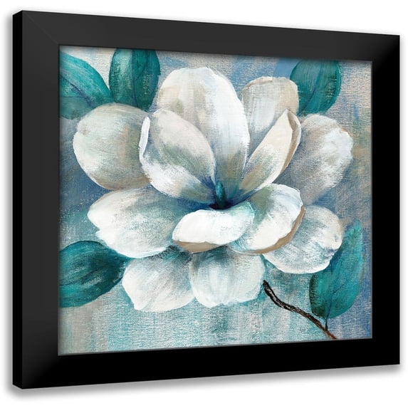 Nan 12x12 Black Modern Framed Museum Art Print Titled - Teal Magnolia II
