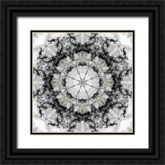 Nan 12x12 Black Ornate Wood Framed with Double Matting Museum Art Print Titled - Black White Kaleidoscope