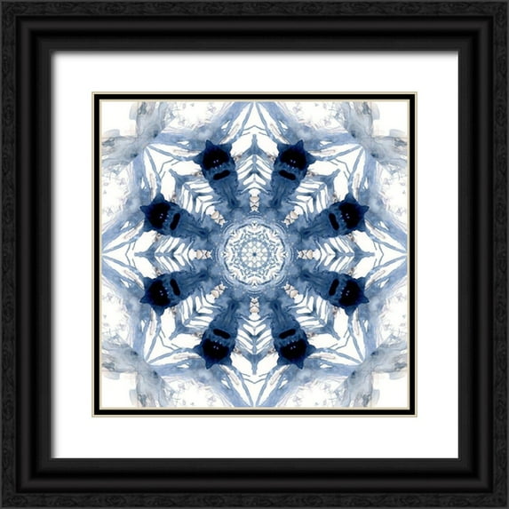 Nan 12x12 Black Ornate Wood Framed with Double Matting Museum Art Print Titled - Indigo Kaleidoscope III