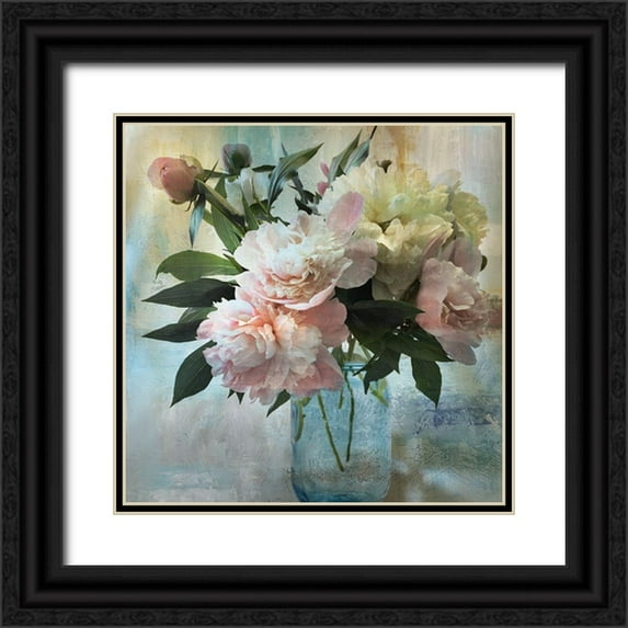 Nan 12x12 Black Ornate Wood Framed with Double Matting Museum Art Print Titled - Peony Bouquet II