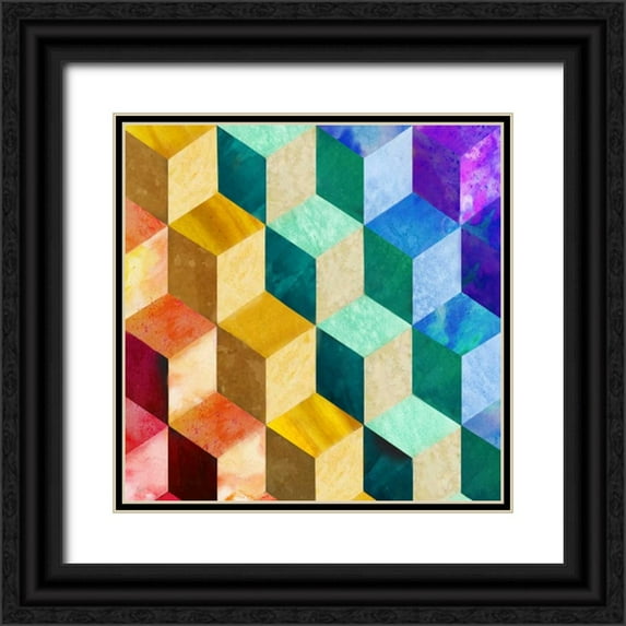 Nan 12x12 Black Ornate Wood Framed with Double Matting Museum Art Print Titled - Rainbow Blocks