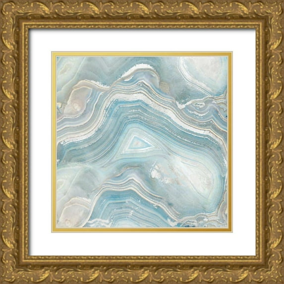 Nan 12x12 Gold Ornate Wood Framed with Double Matting Museum Art Print Titled - Agate in Blue I