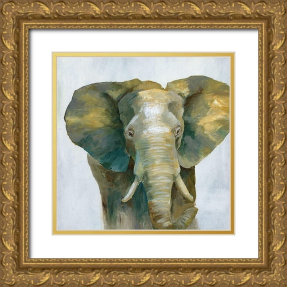 Nan 12x12 Gold Ornate Wood Framed with Double Matting Museum Art Print Titled - Jade Elephant