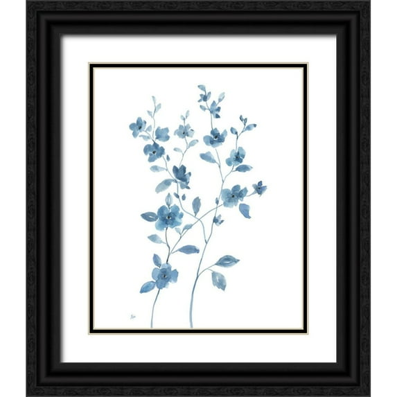 Nan 12x14 Black Ornate Wood Framed with Double Matting Museum Art Print Titled - Blue Blossom I