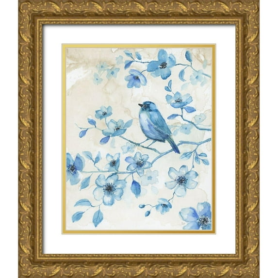 Nan 12x14 Gold Ornate Wood Framed with Double Matting Museum Art Print Titled - Bluebird Happiness I