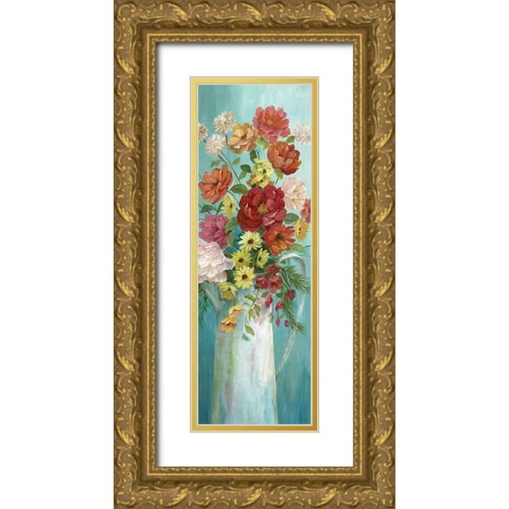 Nan 13x32 Gold Ornate Wood Framed with Double Matting Museum Art Print Titled - Country Bouquet II