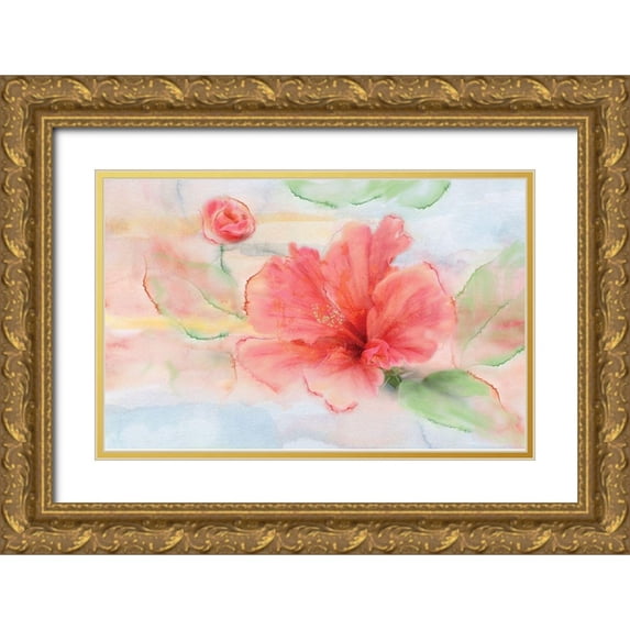 Nan 14x10 Gold Ornate Wood Framed with Double Matting Museum Art Print Titled - Hibiscus