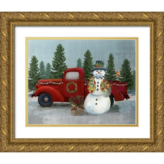Nan 14x12 Gold Ornate Wood Framed with Double Matting Museum Art Print Titled - Winter Truck Roadside Stand