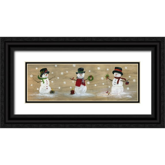 Nan 14x7 Black Ornate Wood Framed with Double Matting Museum Art Print Titled - Wooden Snowman Panel