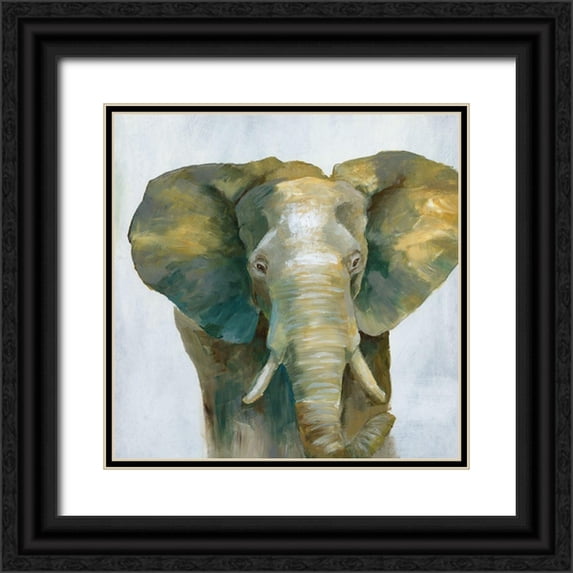 Nan 15x15 Black Ornate Wood Framed with Double Matting Museum Art Print Titled - Jade Elephant