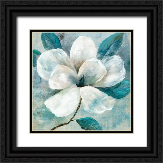 Nan 15x15 Black Ornate Wood Framed with Double Matting Museum Art Print Titled - Teal Magnolia I