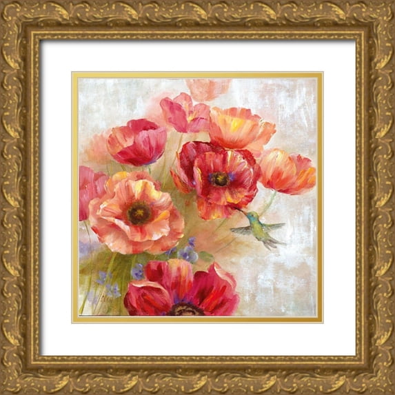 Nan 15x15 Gold Ornate Wood Framed with Double Matting Museum Art Print Titled - Hummingbird Garden II