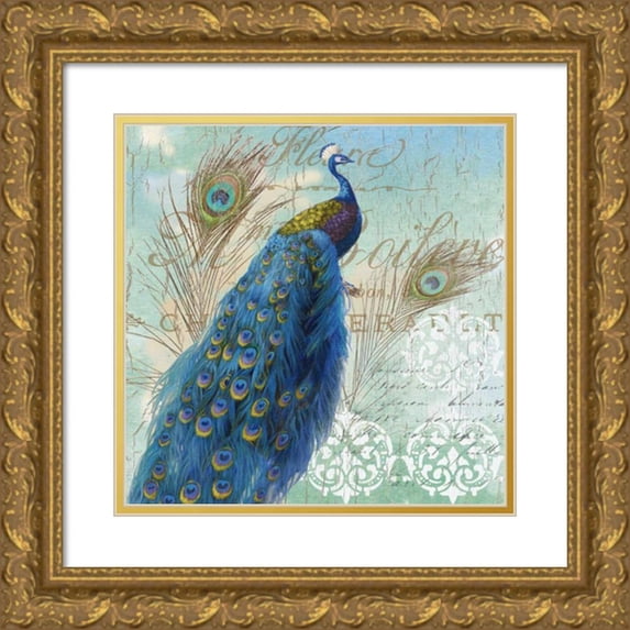 Nan 15x15 Gold Ornate Wood Framed with Double Matting Museum Art Print Titled - Le Plume I