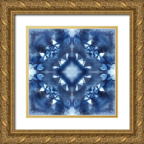 Nan 15x15 Gold Ornate Wood Framed with Double Matting Museum Art Print Titled - Navy Nature Kaleidoscope II