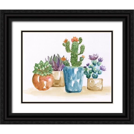 Nan 18x15 Black Ornate Wood Framed with Double Matting Museum Art Print Titled - Summer Succulents II