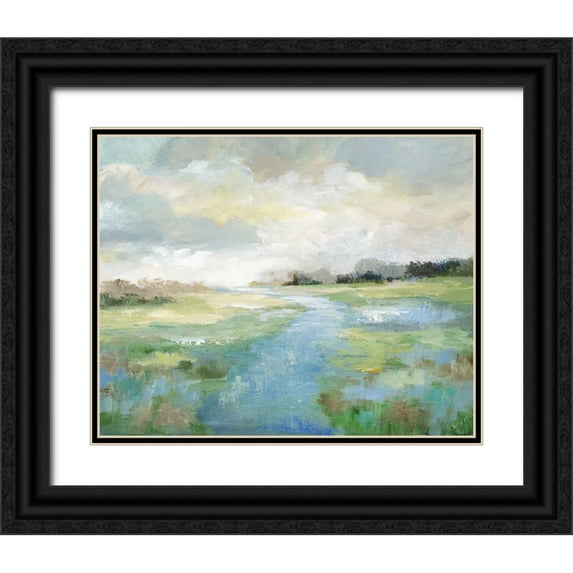Nan 18x15 Black Ornate Wood Framed with Double Matting Museum Art Print Titled - Winding Stream