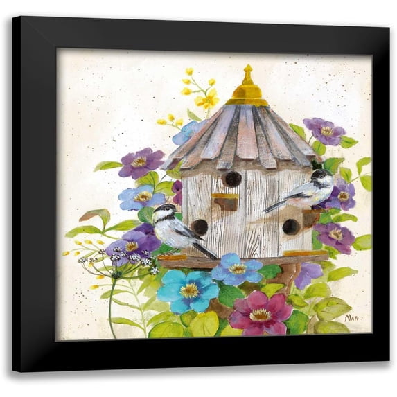 Nan 20x20 Black Modern Framed Museum Art Print Titled - Chickadees