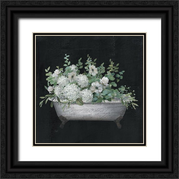 Nan 20x20 Black Ornate Wood Framed with Double Matting Museum Art Print Titled - Bathtub Floral I