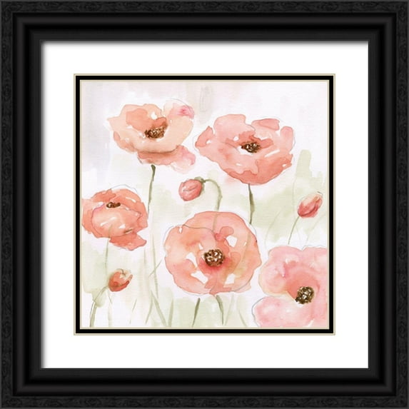 Nan 20x20 Black Ornate Wood Framed with Double Matting Museum Art Print Titled - Spring Poppies I